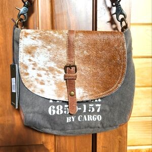 Myra bag. Canvas and genuine hair on leather trim crossbody